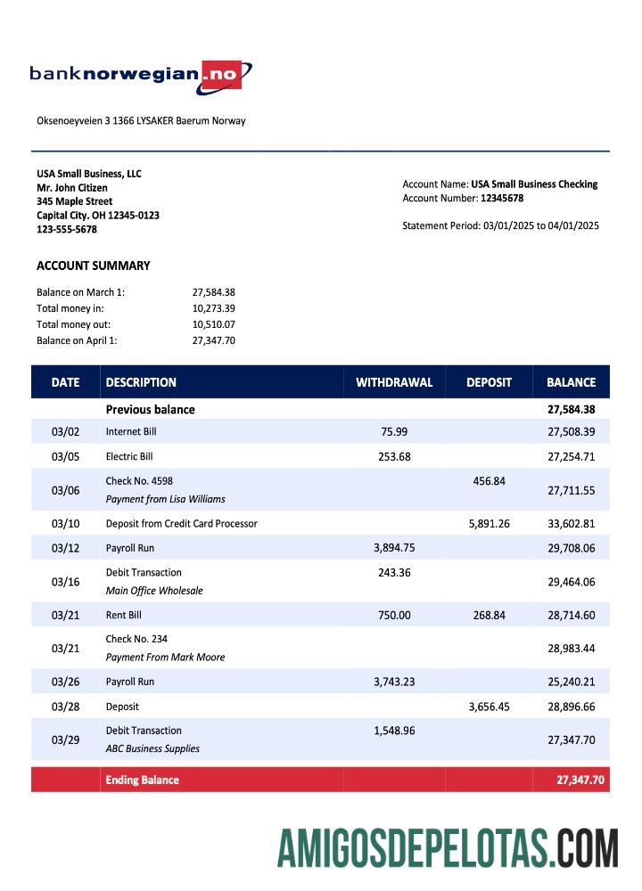 Baixável Norwegian Bank Norwegian AS Organization Statement Modelo Word e PDF